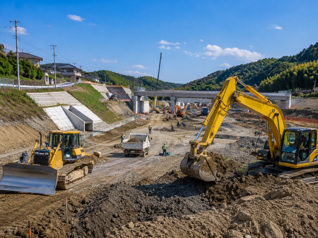 土木工事の重機現場